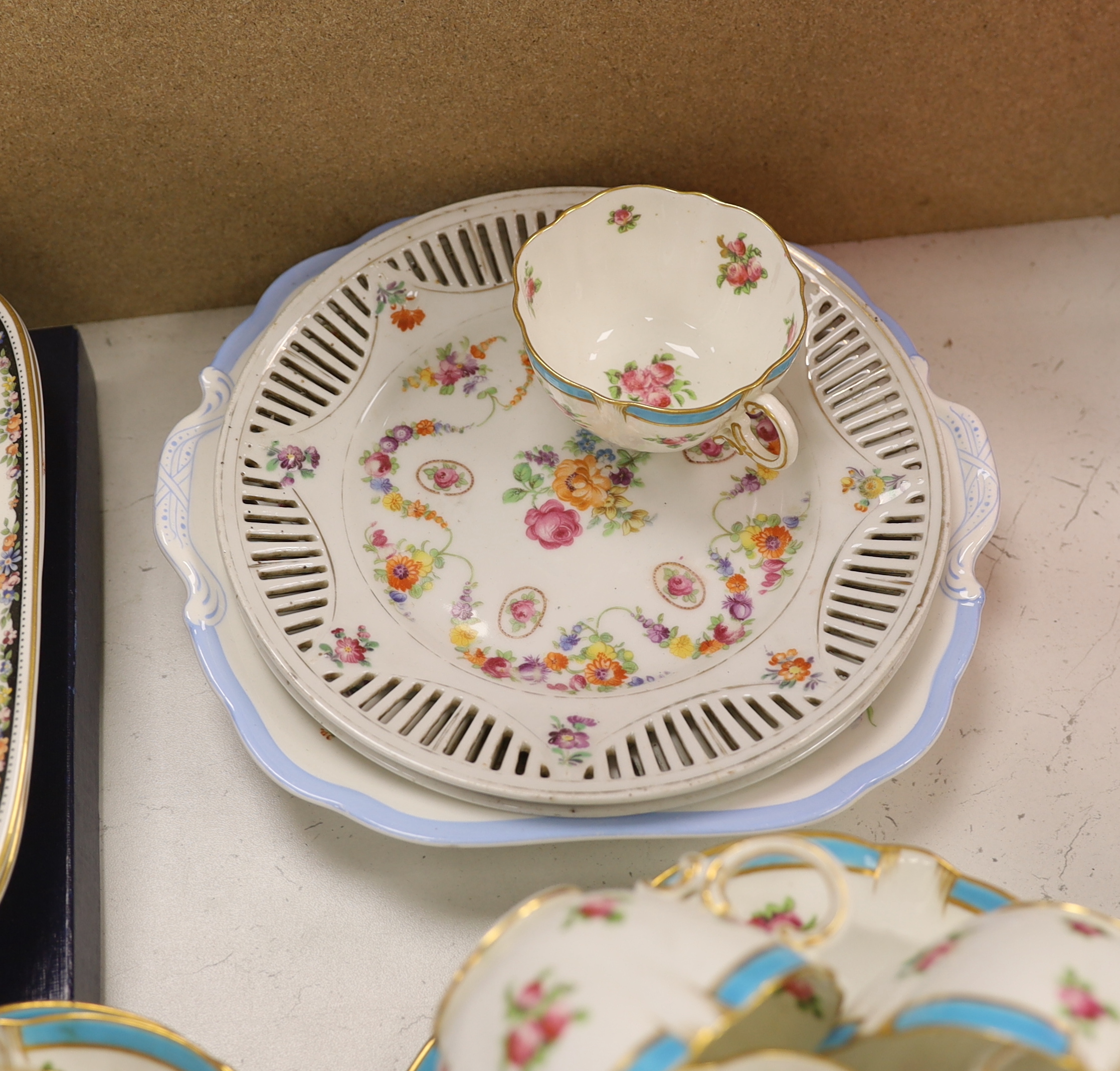 A Wedgwood ‘Osbourne’ reader and a Crescent tea set